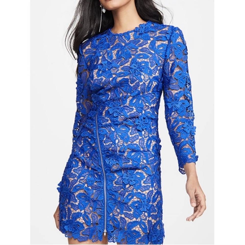 Self-Portrait 3D Lily Blue Lace Mini Dress